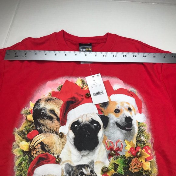 Fifth Sun Women's Christmas Cat/Dog With Jingly Bells Size Med Red Fleece New - Picture 10 of 15